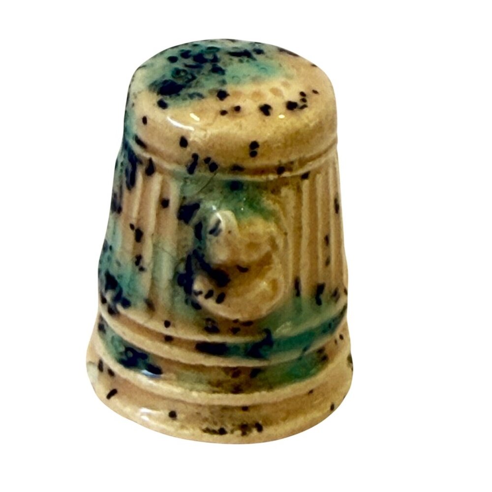 Vintage Set Of 5 Handmade Ceramic Thimbles Blue Yellow White Speckled Designs - Picture 15 of 16